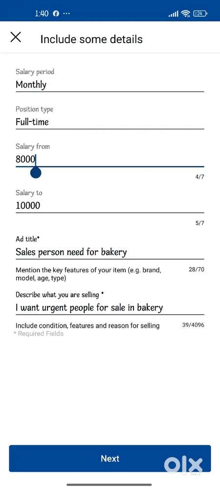 Sales person need for bakery