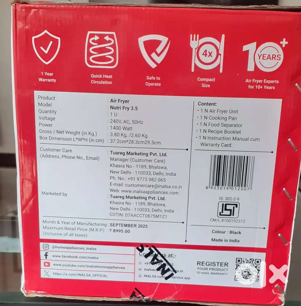 Inalsa Nutri Fry 3.5 brand new