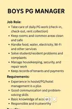 PG manager required for Boys PG