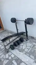 Gym equipments adjustable bench, 50 kg plates,straight,curl,dumbel rod