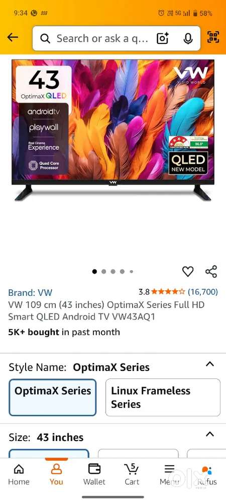 Fresh led tv vision world 43 inch smart android qled