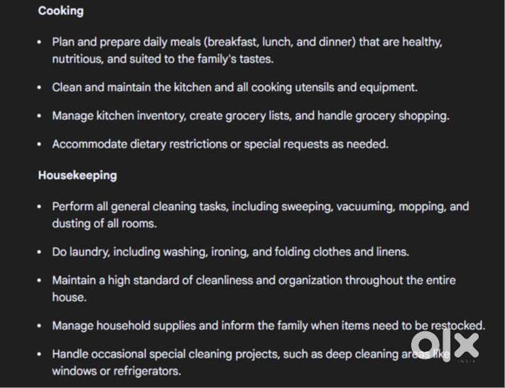 cook and housekeeping