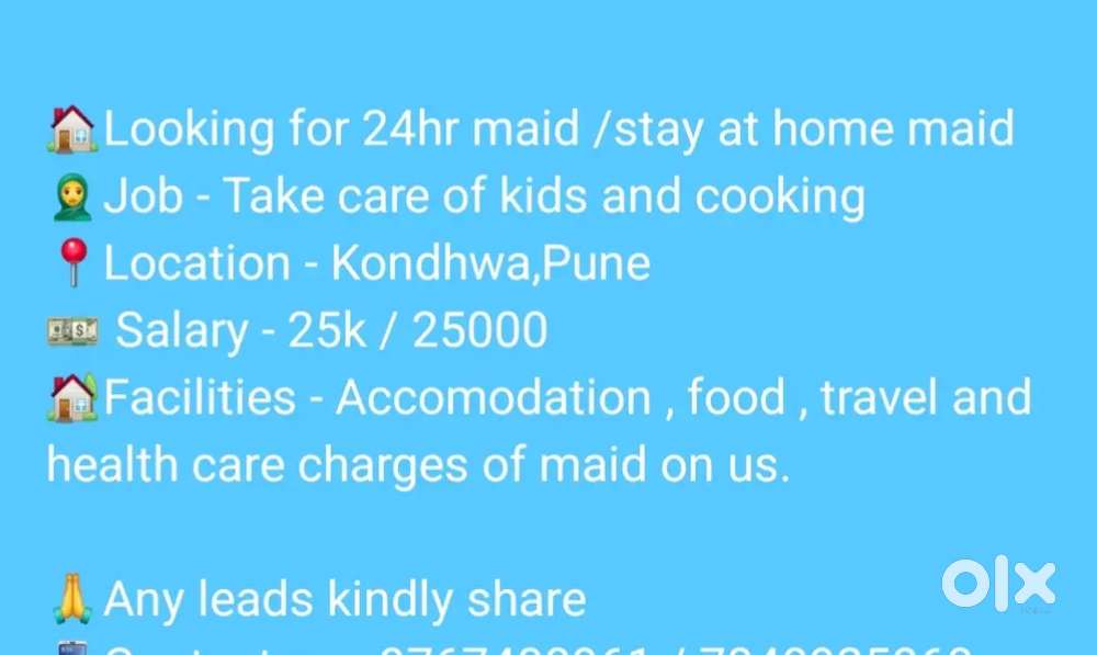 Baby care + cooking ( nanny, baby sitter)