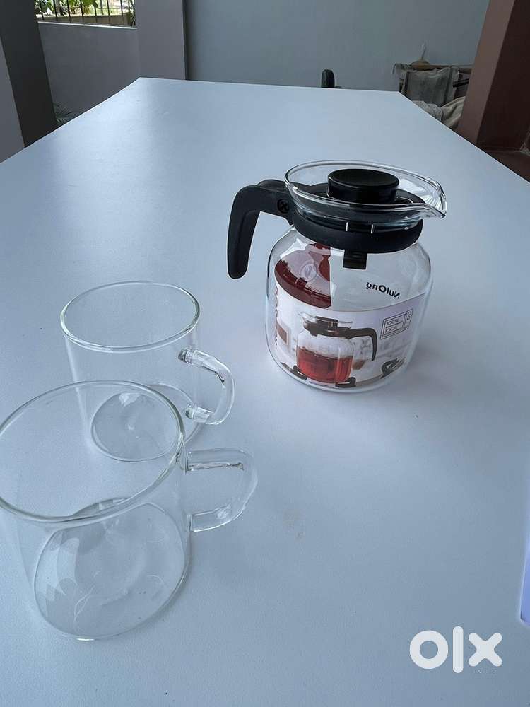 Borosil Glass Carafe Kettle 350 ml Flame Proof, with 2 glass
