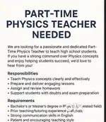 Part-Time Online Physics Teacher Needed
