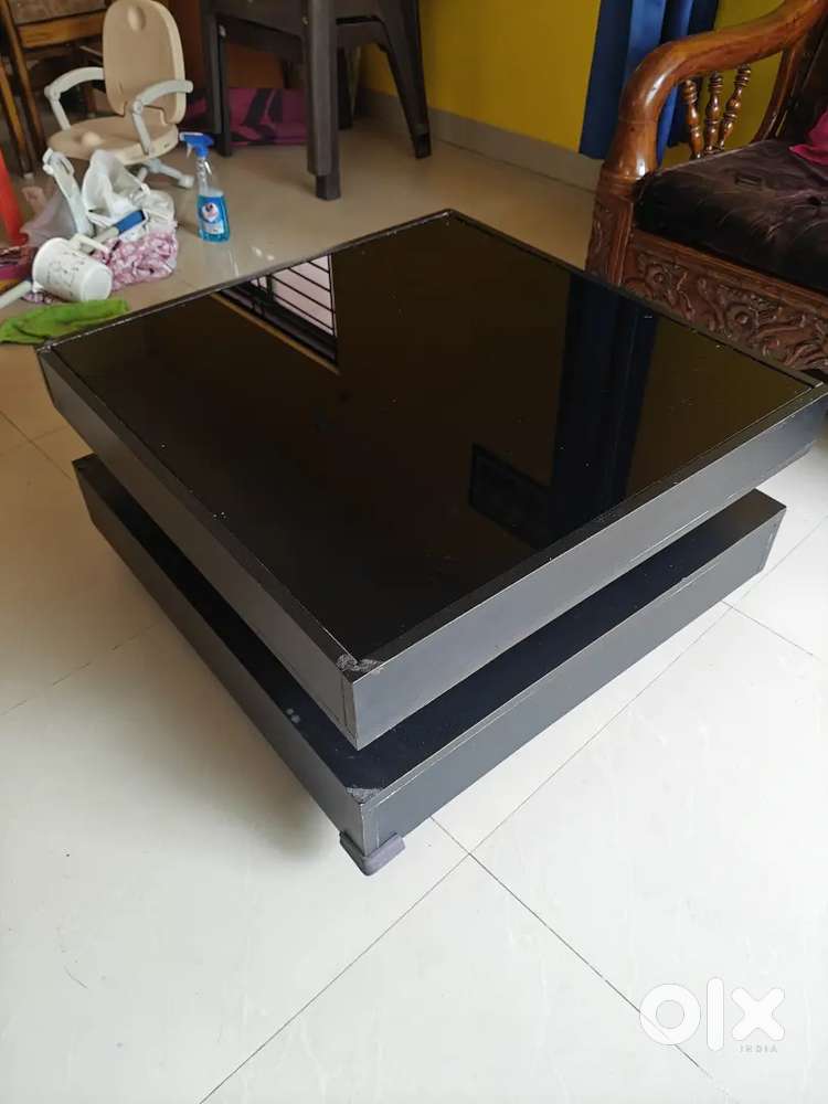 Wooden Center Table with Glass Top