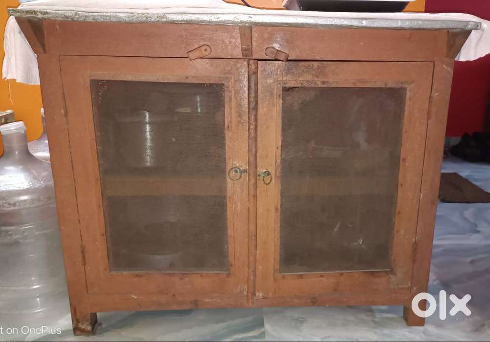 Solid Wood Kitchen Meat Case with Aluminium Top