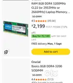 Crucial RAM 8GB DDR4 3200MHz CL22 (2666MHz) Laptop Memory