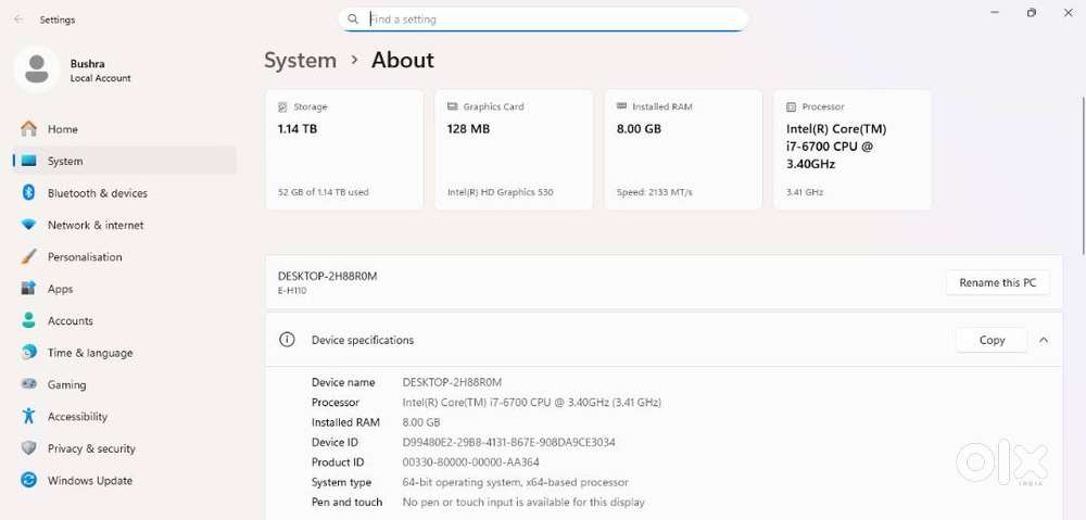 Core i7 Desktop – 8GB RAM / 256GB NVMe / 1TB / Monitor – ₹14,000