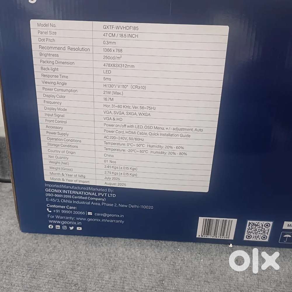 18.5 LED New Monitor HDMI VGA 3 years warranty