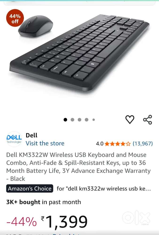 Dell KM3322W Wireless USB Keyboard and Mouse Combo