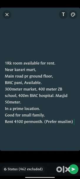 1RK room for rent near karari mart