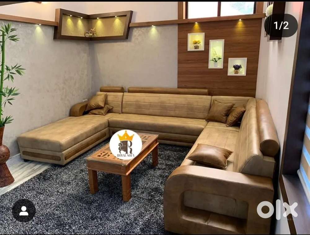 U shape sofa set with beautiful colour combination and pillows