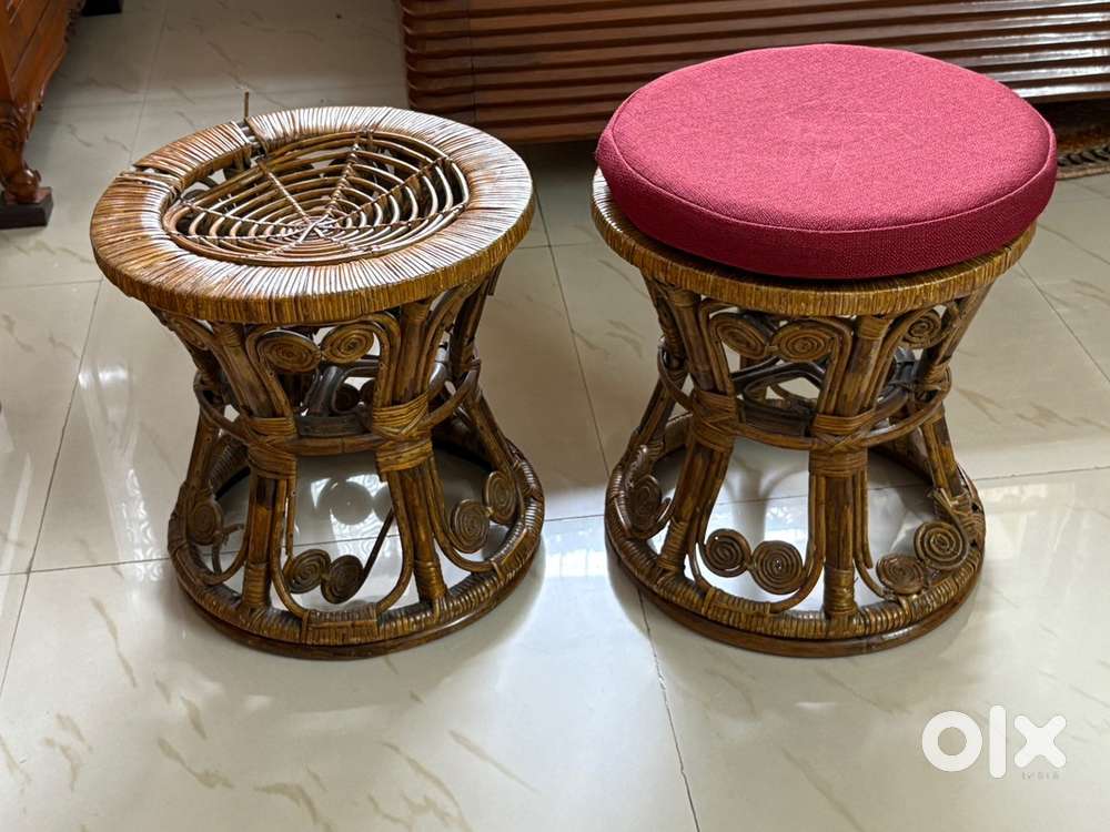 One pair cane stools with cushion