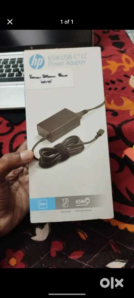 HP 65W type c laptop charger 3 pin power cable