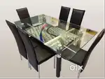 Metal Double-Glass Dining Table with 6 Chairs – Affordable & Sturdy