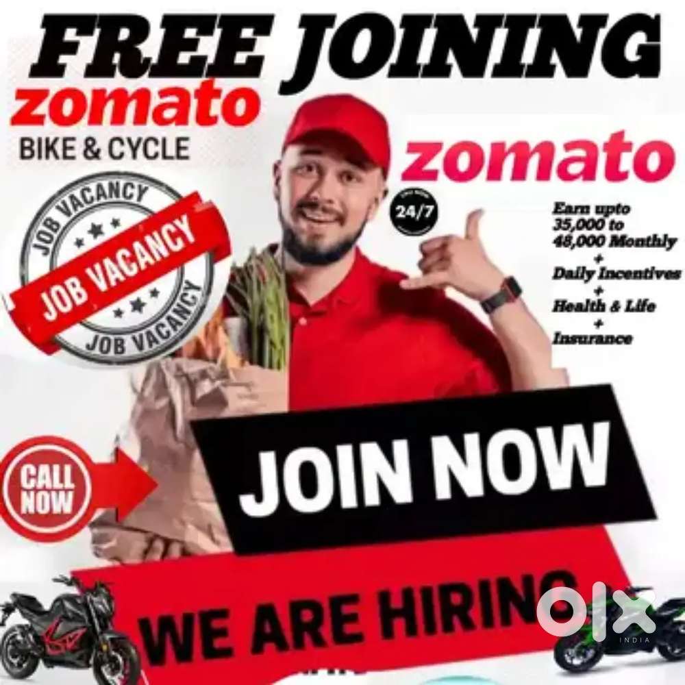 FREE JOINING 100 Delivery boys Zomato Food Delivery jobs
