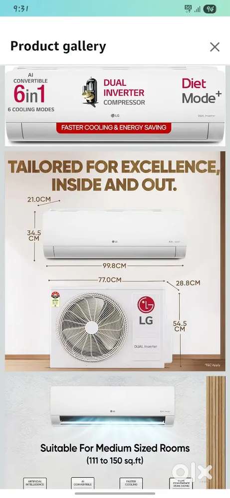 LG 1.5 Ton 5 Star DUAL Inverter Split AC