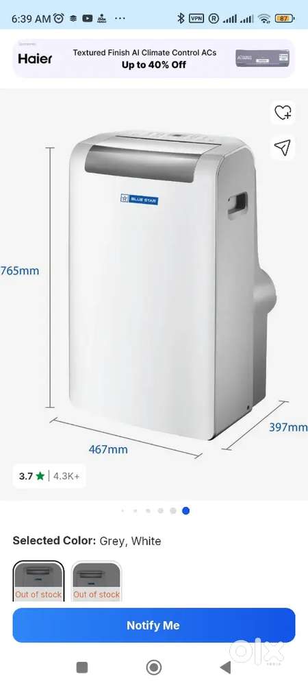Blue star portable ac 1 ton