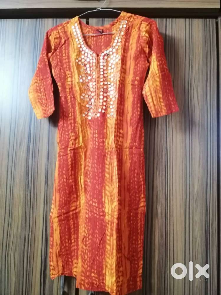 Beautiful orangish red M Size kurta tight set for Special Sale