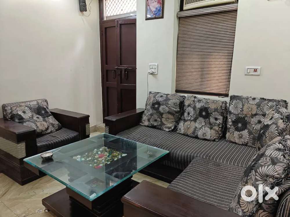 Sofa with cushion and centre table