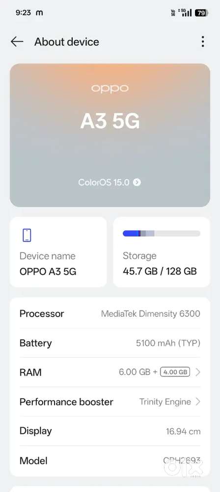 Oppo a3 modal 6 gb ram 128 storage