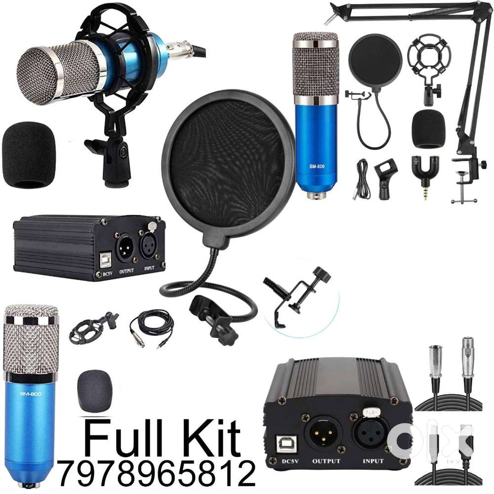 BM800 Full Studio Mic Kit  Phantom Power + Boom Arm + Pop Filter  Co