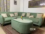 L shape sofa set with 2 square puffs