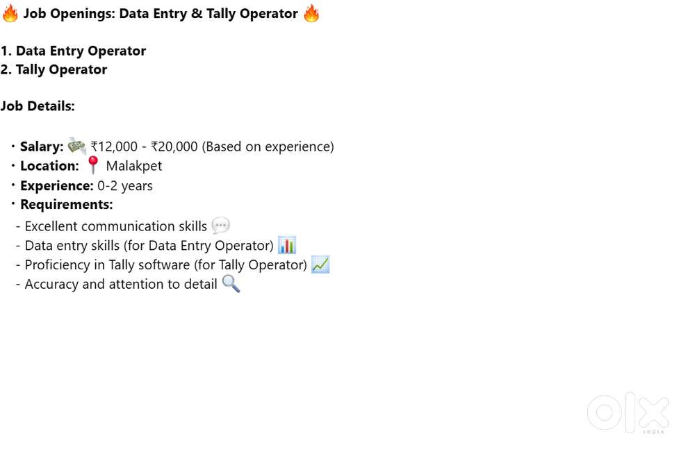 Data Entry Operator & Tally Operator