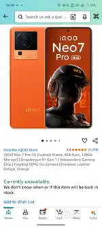 Iqoo neo 7 pro 8 /128 variant /120hz fearless flame