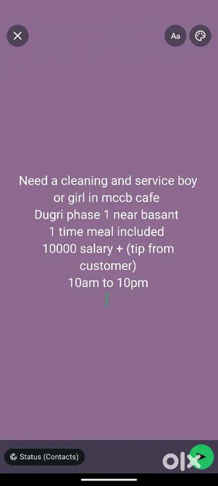 Nead a cleaning and service boy or girl in Dugri phase 1 mccb cafe
