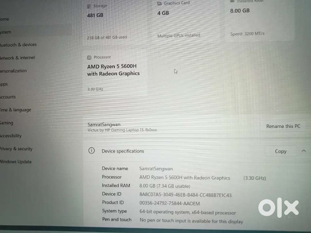 Victus gaming 15 512gb with amd Ryzen 5 5600H0with radeon grafics