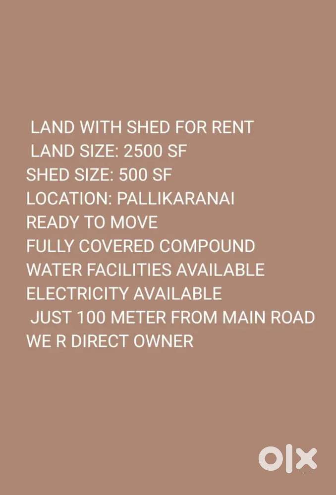 PALLIKARANAI shed with vacant land for rent