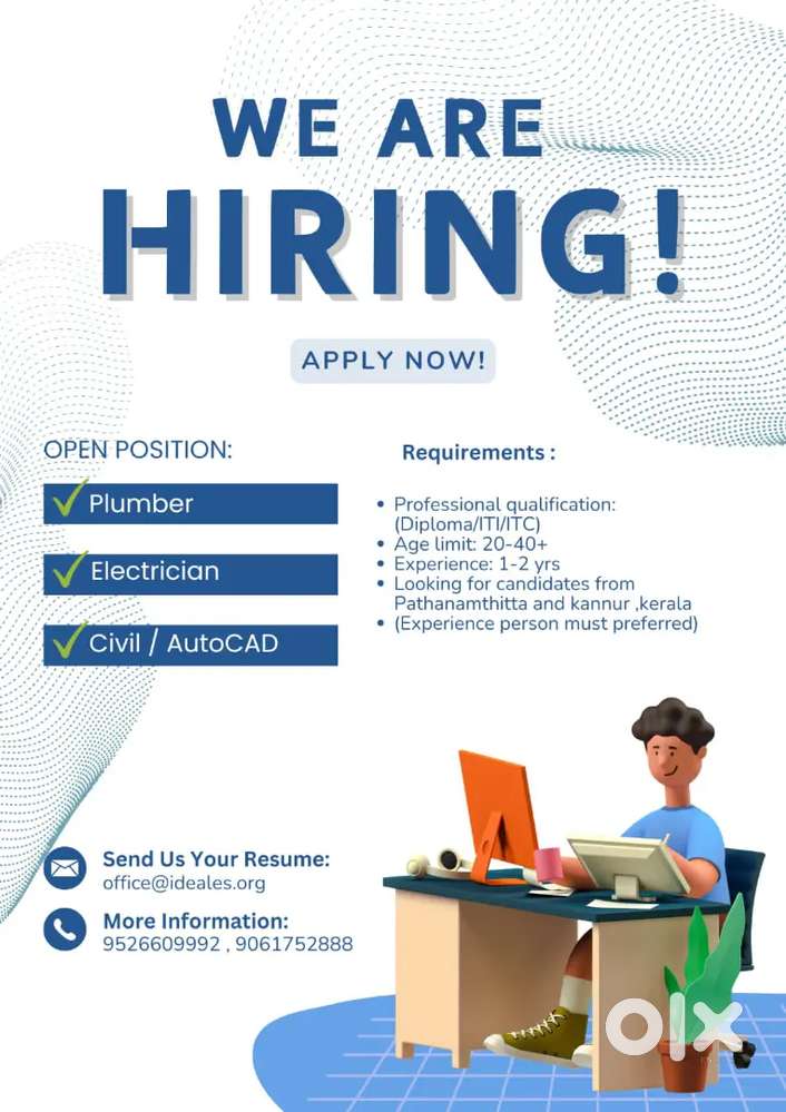 Looking for plumber and electrician from Pathanamthitta and kannur