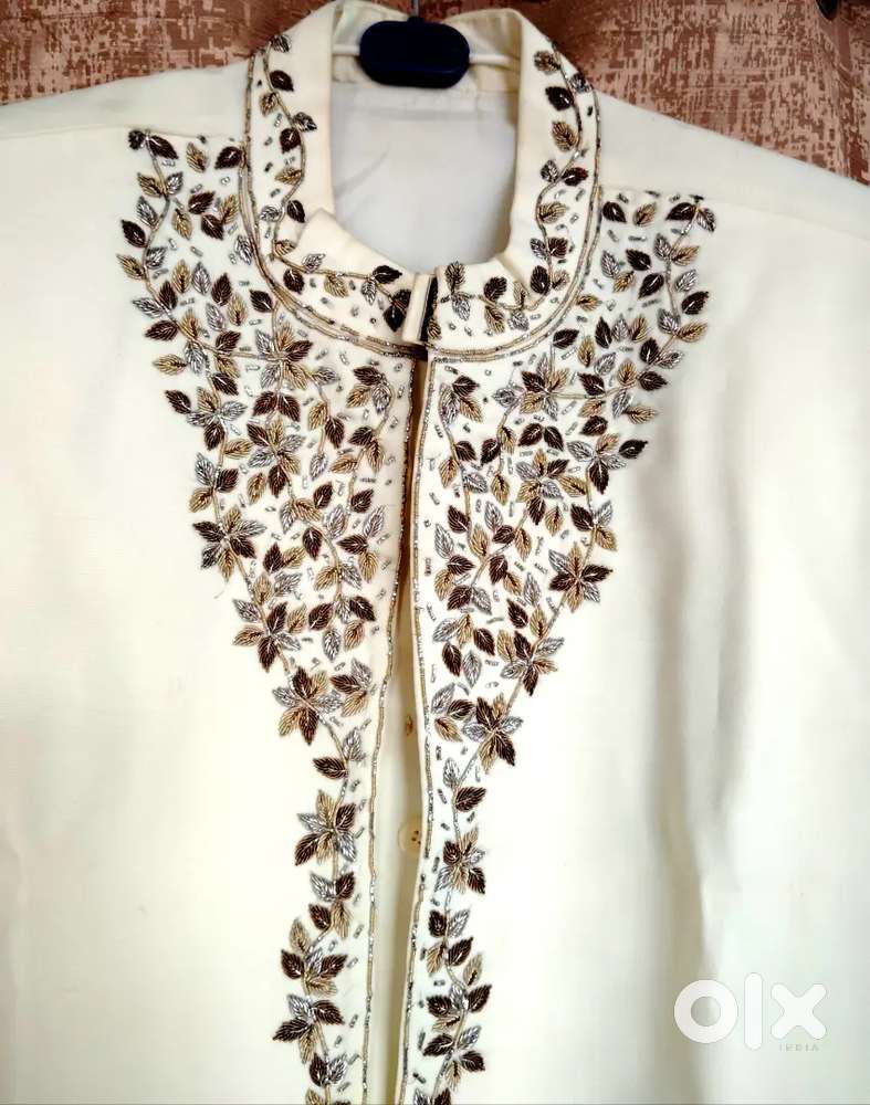 Expensive fashionable designer branded wedding function Sherwani Siver