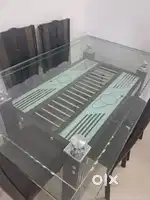 Glass Top Dining Table & Wooden Sofa Set - Good Condition