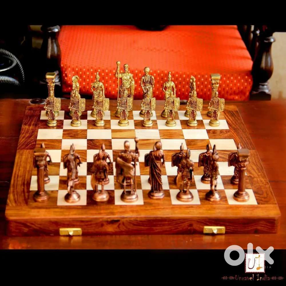 Vintage chess Brass/Copper Soldiers Shesham Wood high quality