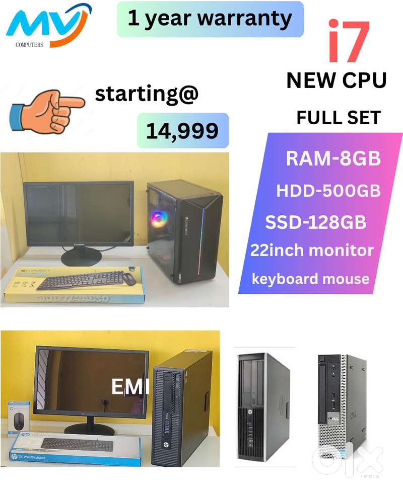 1 - Year Warranty  Monitor - 22-inch  Keyboard Mouse  Ram - 8GB DDR3