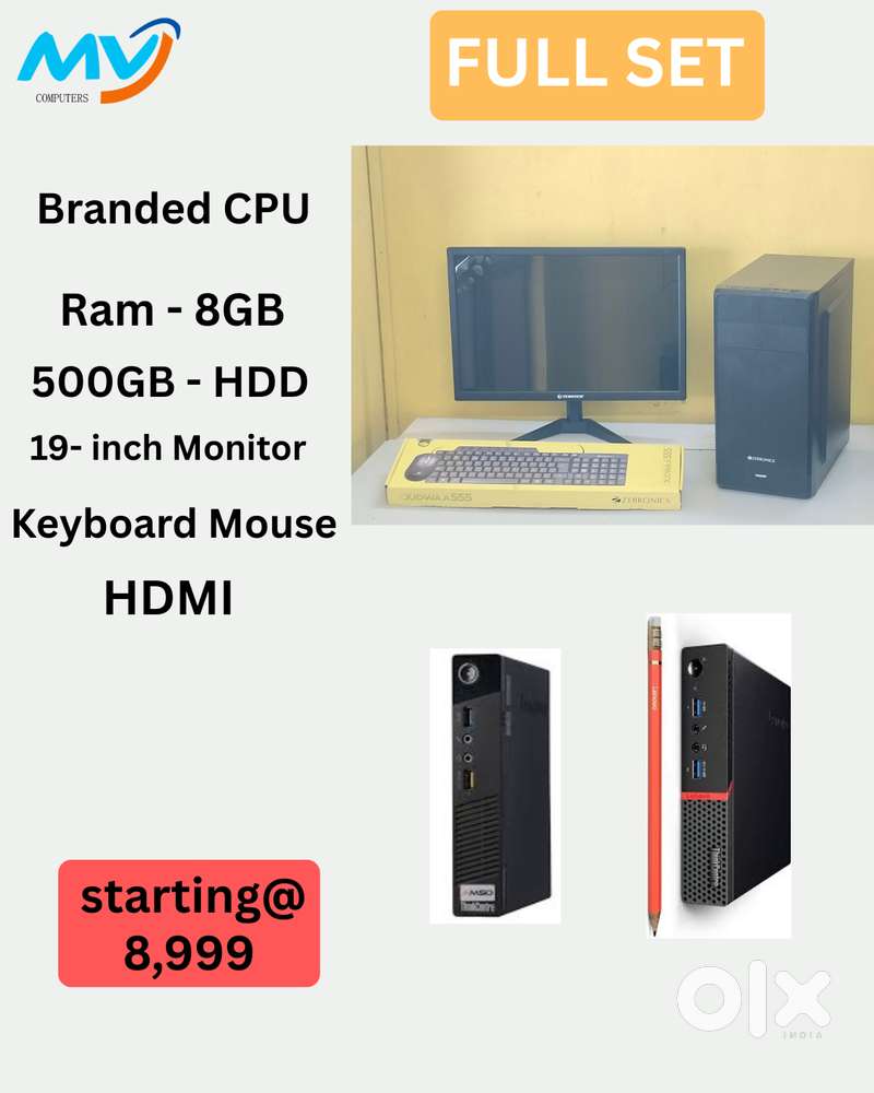 Full Set  CPU - Branded  Ram - 8GB DDR3  Hard disk - 500GB