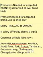 Need sale's Promoters for shop's
