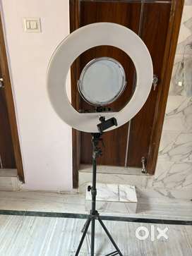 Ring light with mobile holder and mirror
