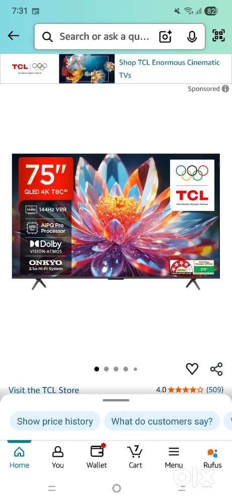 TCL 75 GOOGLE TV 2 YEARS OLD