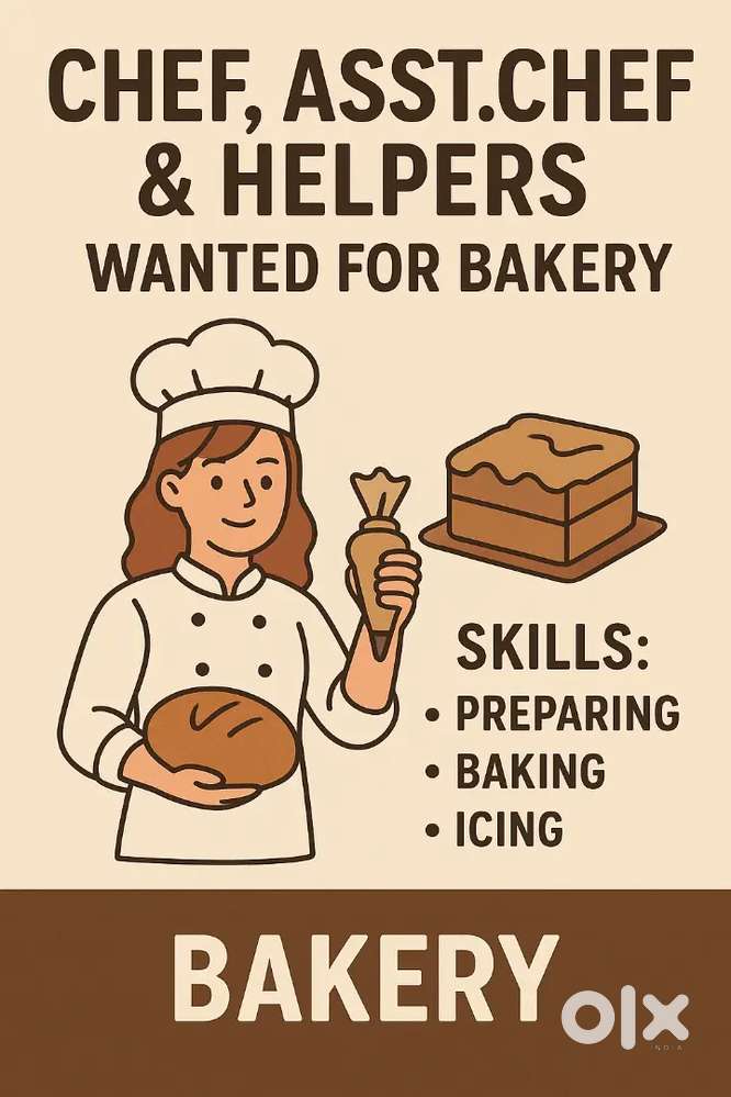 Need Chef, Asst.Chef, Helpers for Bakery