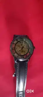 fossil automatic watch black leather
