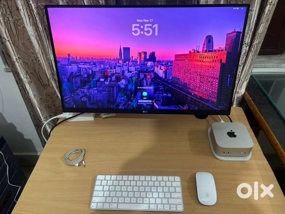 mac mini m4, lg 4k monitor, magic mouse and keyboard