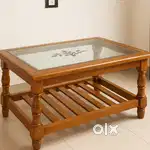 Solid Wood Tea Table with Glass Top – Great Condition
