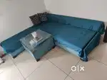 Blue sofa, 1 year old , 6Seater, 1 glass table