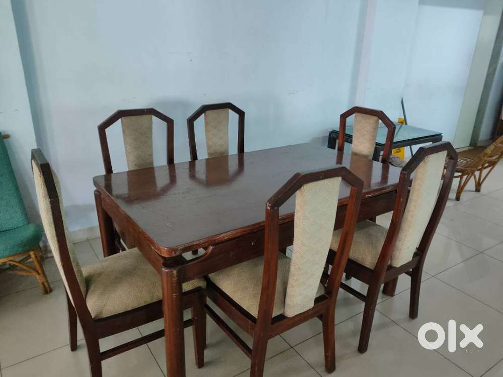 Dining Table Set, Bamboo Base Round table, 6 Seater Chair set