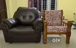 One cushion sofa and one wooden sofa