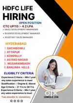 Hyderabad:Onrole:HDFC life:Degree Must:Min 1yrs sales exp is must